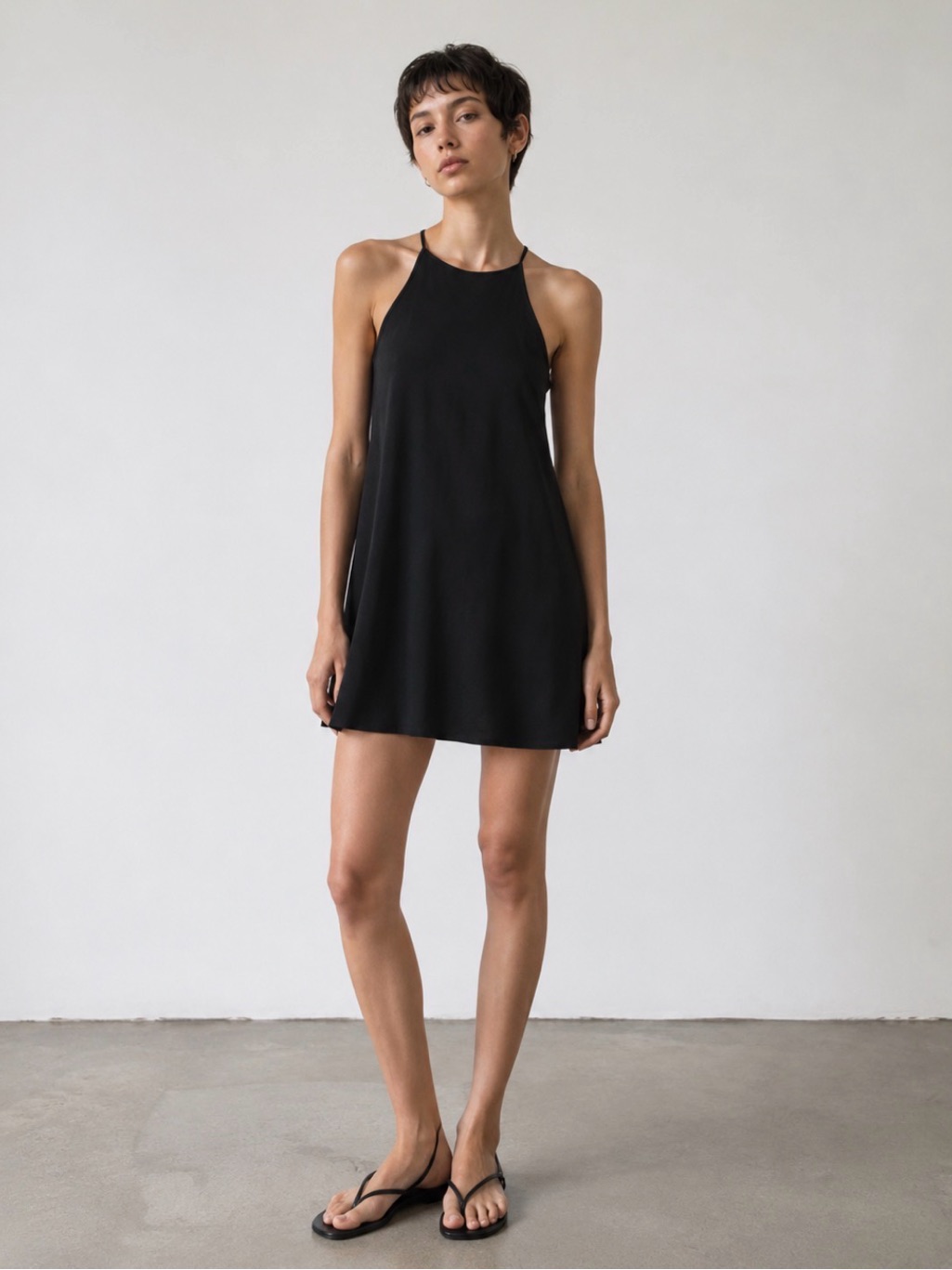 American Eagle Sleek Black High-Neck Slip Dress